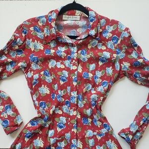 Vintage 1980s 1990s Desert Diva Western M Tea Length Flower Horseshoe Dress